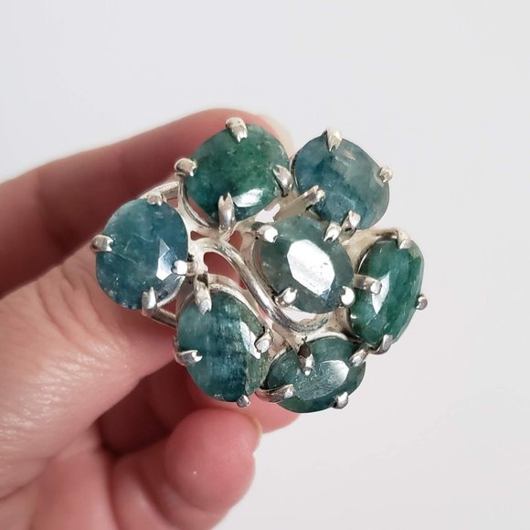 HUGE 925 Natural EMERALD Ring Corundum Native Artist 12mm stones Sterling Silver - Picture 4 of 14